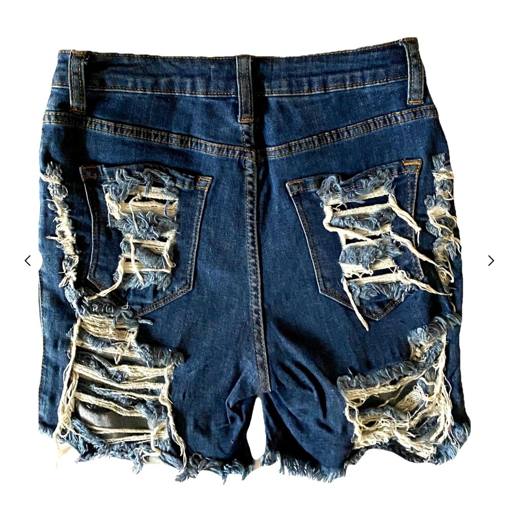 Womens Denim Jean Shorts Distressed Fringe Raw Hem Mid Rise Boho Party Sz 28